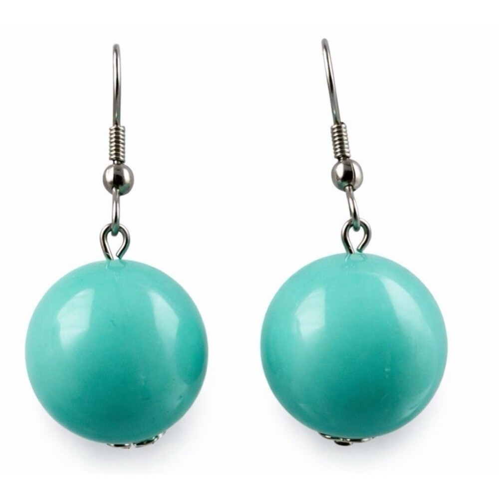 Vintage Turquoise Lucite Ball Drop Earrings Aqua Green Orb Retro Mod 1960s